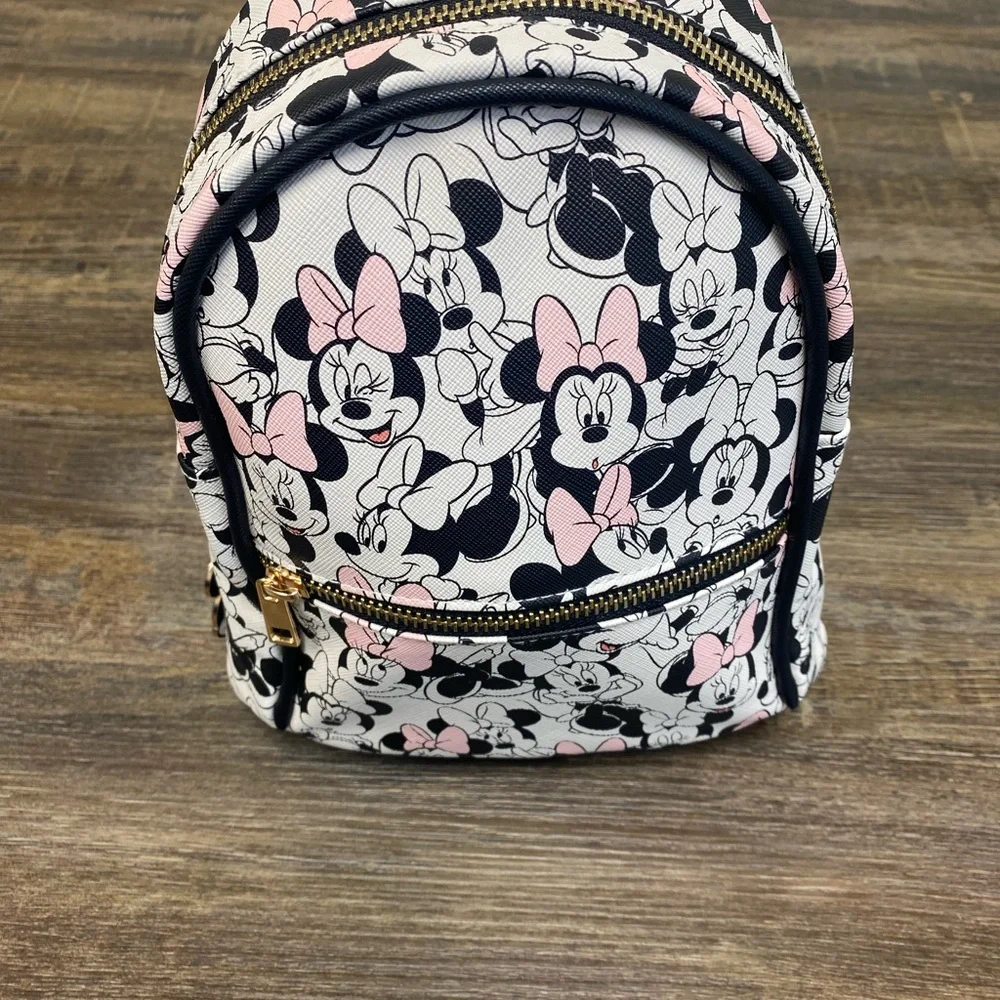 Disney Pink White and‎ Black Minnie Mouse Mini Backpack With Keychain NWOT